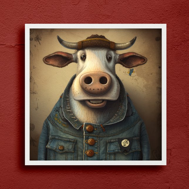 Danim Dapper Cow - Funny cow in a costume Poster (Creator Uploaded)