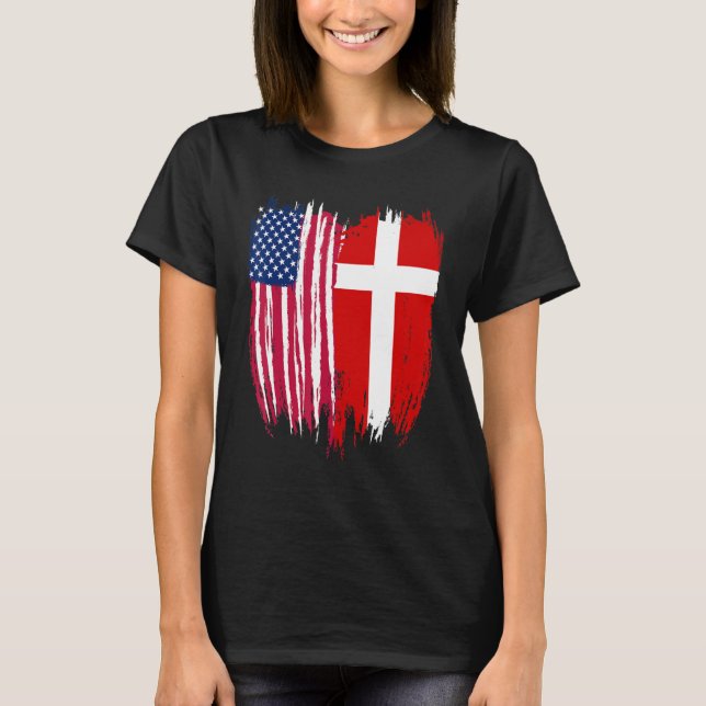 Danish American Flag Denmark T-Shirt (Front)
