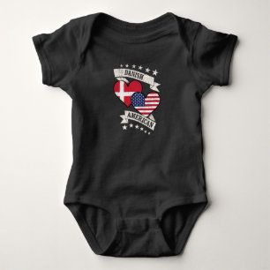 Danish American Heart Flags Denmark America Baby Bodysuit