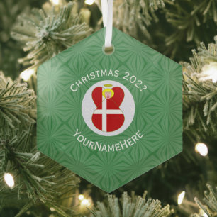 Danish Angel Christmas Flag Personalised Glass Tree Decoration