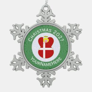 Danish Angel Christmas Flag Personalised Snowflake Pewter Christmas Ornament