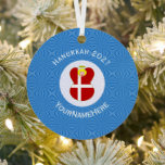 Danish Angel Hanukkah Flag Personalised  Metal Tree Decoration<br><div class="desc">Hanukkah decor metal ornament for the holiday season shows an angel wearing the red and white flag of Denmark. Designed for families of multiple religions, the Hanukkah Danish angel is found in the centre of white squiggly squares, surrounded by blue squiggly squares. Add a name to personalise. Customise by adding...</div>