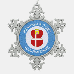 Danish Angel Hanukkah Flag Personalised Snowflake Pewter Christmas Ornament