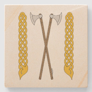 Danish Axes Crossed with Plaitwork Stone Coaster
