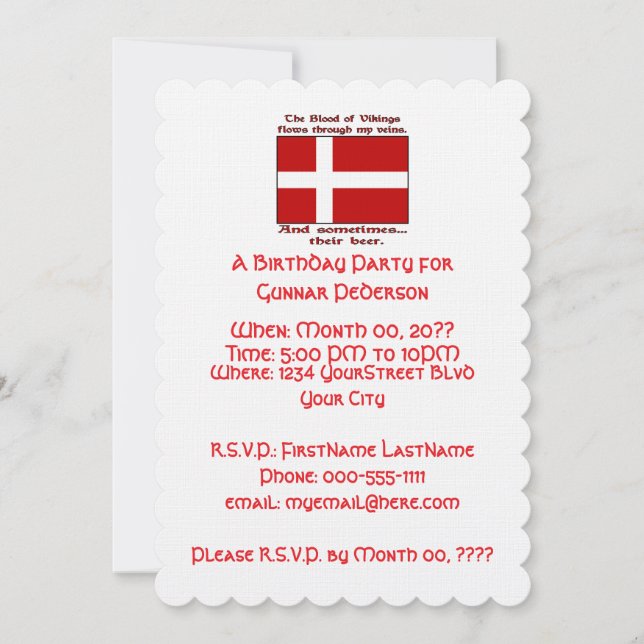 Danish Blood Beer Birthday Party  Invitation (Front)
