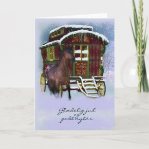 Danish Christmas Card - Horse And Old Caravan - Gl