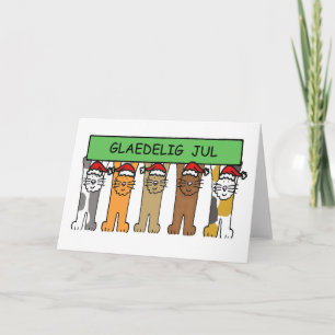 Danish Christmas Cartoon Cats Glaedelig Jul Holiday Card