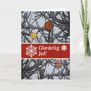 Danish Christmas Ornaments on Snowy Branches Holiday Card