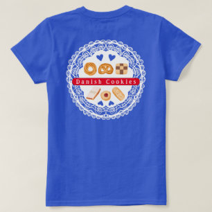 Danish cookies t-shirt assortment on doily blue
