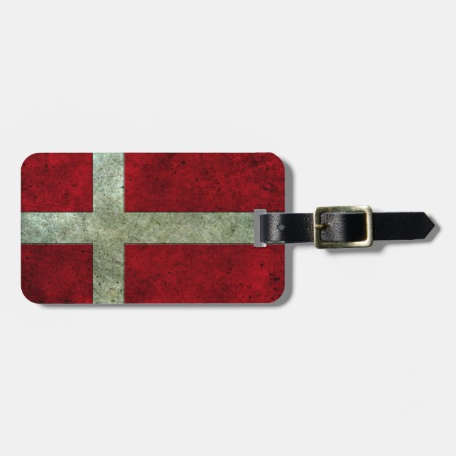 Danish Flag Aged Steel Effect Luggage Tag (Front Horizontal)