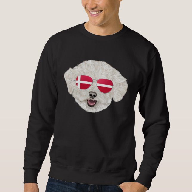 Danish Flag Bichons Frise Dog Denmark Pocket Sweatshirt (Front)