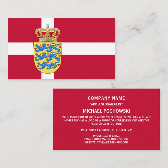 Danish Flag & Coat of Arms, Flag of Denmark Business Card (Front/Back)