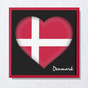 Danish flag & Danish Heart, Denmark holiday /sport Magnet