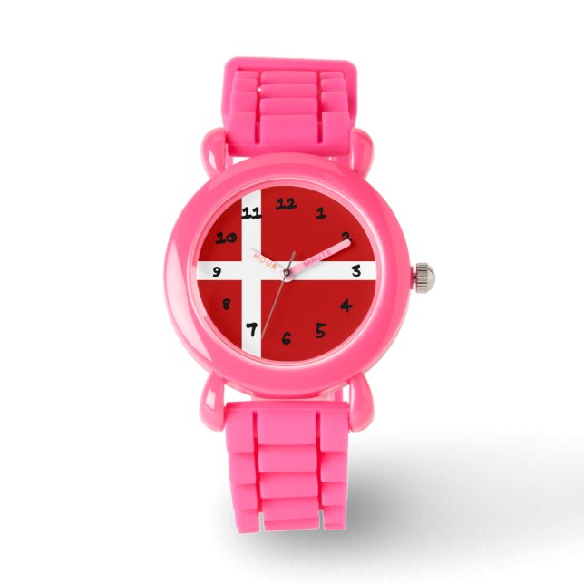 Danish Flag Dannebrog Red White Black Numbers Watch (Front)