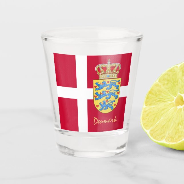 Danish Flag & Denmark country patriot / sports Sho Shot Glass (Front)