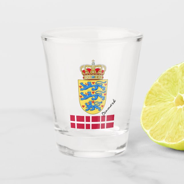 Danish Flag & Denmark country patriot / sports Shot Glass (Front)