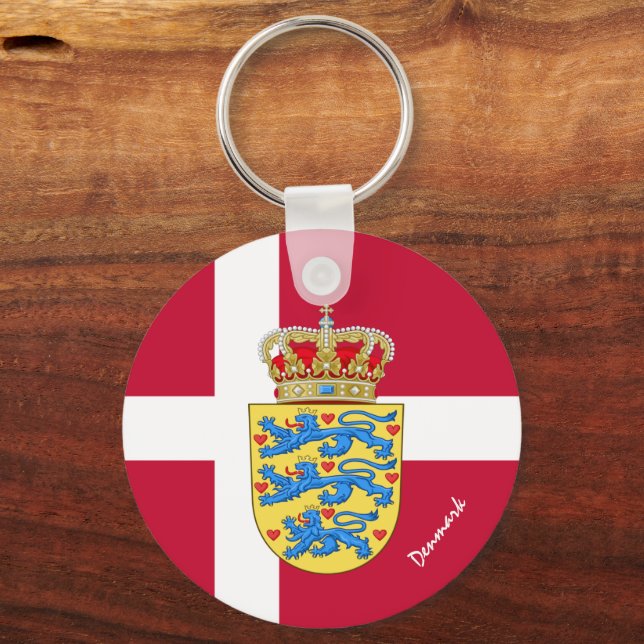 Danish flag, emblem & Denmark holiday / sports Key Ring (Front)