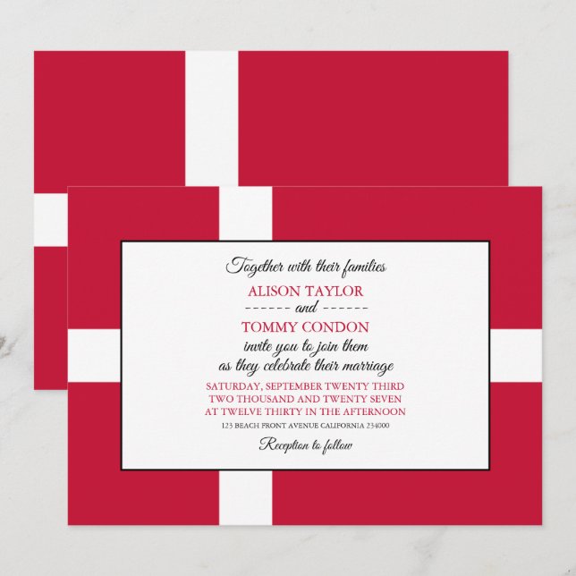 Danish Flag, Flag of Denmark Wedding Invitation (Front/Back)