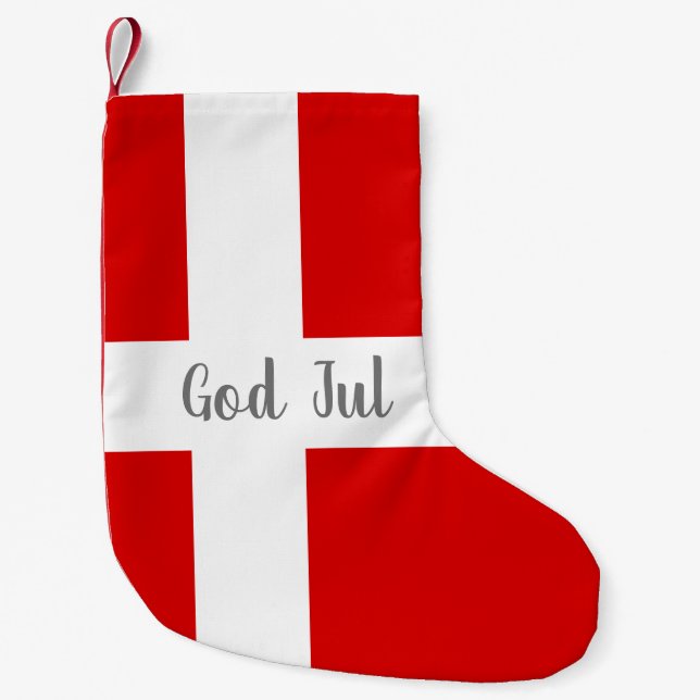 Danish flag of Denmark God Jul Christmas party Small Christmas Stocking (Front)
