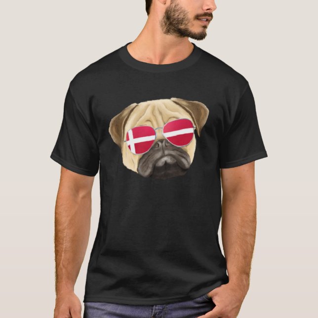 Danish Flag Pug Dog Denmark Pocket T-Shirt (Front)