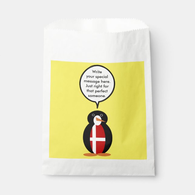 Danish Flag Talking Ms. Penguin Personalised Favour Bags (Front)
