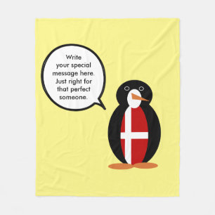 Danish Flag Talking Ms Penguin Personalised Fleece Blanket