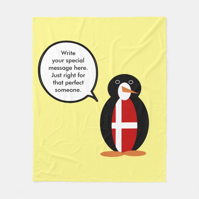 Danish Flag Talking Ms Penguin Personalised  Fleece Blanket (Front)