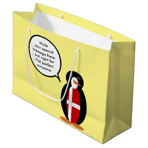 Danish Flag Talking Ms. Penguin Personalised Large Gift Bag