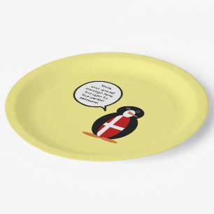 Danish Flag Talking Ms. Penguin Personalised Paper Plate