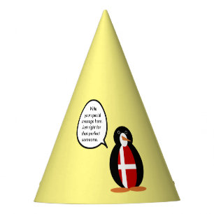 Danish Flag Talking Ms Penguin Personalised  Party Hat