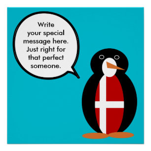 Danish Flag Talking Ms. Penguin Personalised Poster
