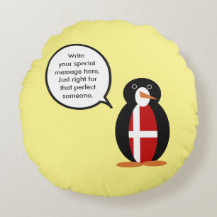 Danish Flag Talking Ms Penguin Personalised Round Cushion