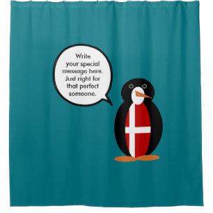 Danish Flag Talking Ms. Penguin Personalised Shower Curtain