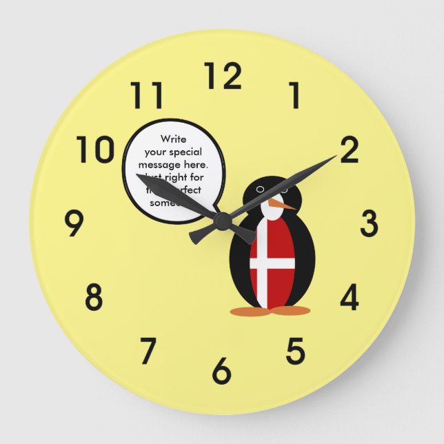 Danish Flag Talking Ms Penguin Personalized  Large Clock (Front)