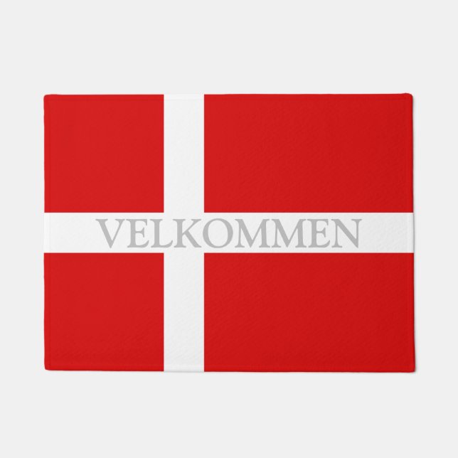 Danish flag welcome door mat - Velkommen (Front)