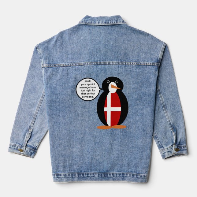 Danish Flag Wildlife Penguin Personalised Gift Denim Jacket (Back)