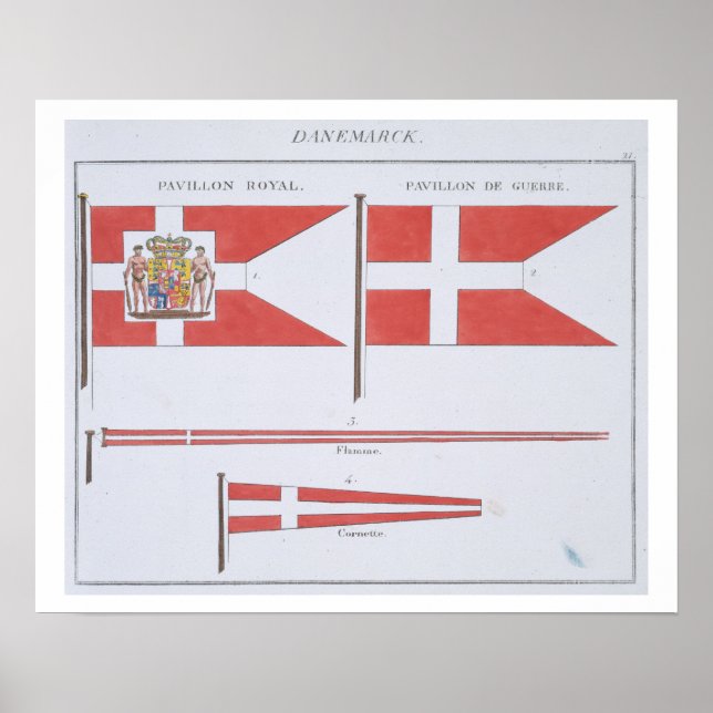 Danish Flags, from a French book of Flags, c.1819 Poster (Front)