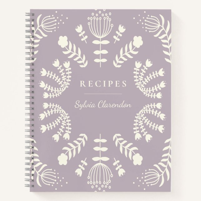 Danish Folk Flowers Lavender Personalised Recipe Notebook (Front)