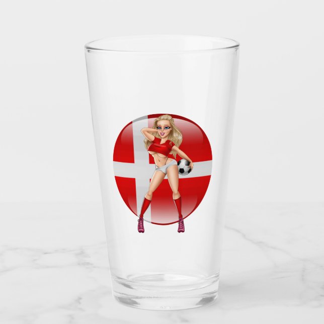 Danish Football Fan Roligan Girl On Drinking Glass (Front)