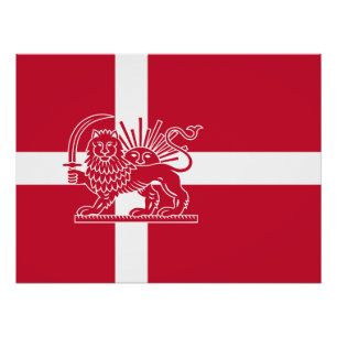 Danish Iranian Lion and Sun Heritage Flag Poster
