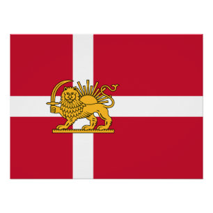 Danish Iranian Lion and Sun Heritage Flag Poster