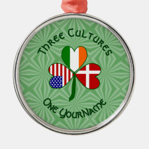 Danish Irish American Flags Shamrock Your Name Metal Tree Decoration