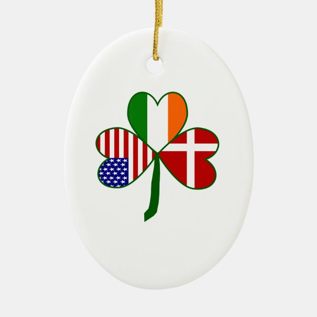 Danish Irish American Shamrock Ceramic Tree Decoration (Front)