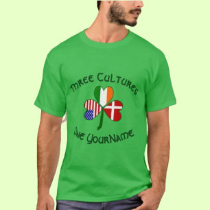 Danish Irish USA Flags Shamrock Personalised T-Shirt