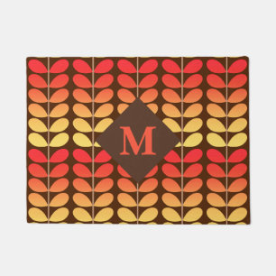 Danish Leaves With Monogram, Brown, Orange & Gold Doormat