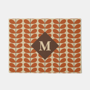 Danish Leaves With Monogram, Rust Brown and Beige Doormat