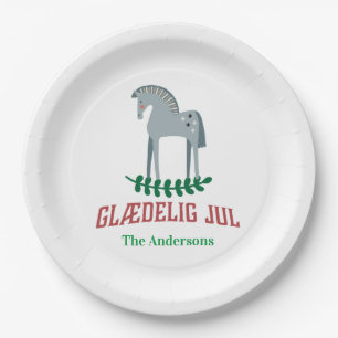 Danish Merry Christmas Dala Horse  Paper Plate