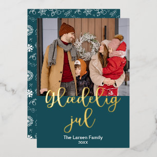 Danish Merry Christmas, Glædelig Jul, Elegant Foil Holiday Card