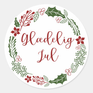 Danish Merry Christmas Wreath, Glædelig jul Classic Round Sticker