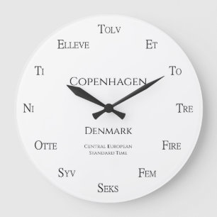 Danish Numbers Personalised City Country Time Zone Large Clock